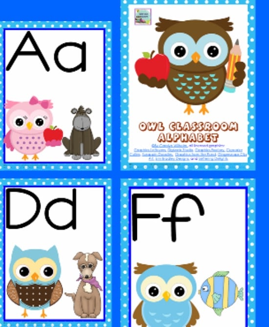 Teach Junkie: 5 Free Printable Word Wall Alphabet Cards - Owl Classroom Alphabet