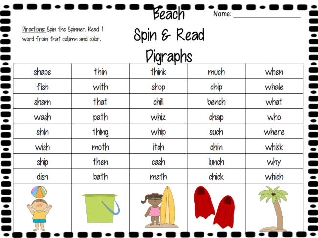 Free Spin & Be taught Digraphs Printable Recreation